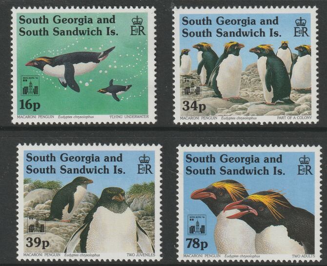 South Georgia & the South Sandwich Islands 1993 Macaroni perf set of 4 overprinted for Hong Kong Stamp Exhibitionunmounted mint SG 243-246