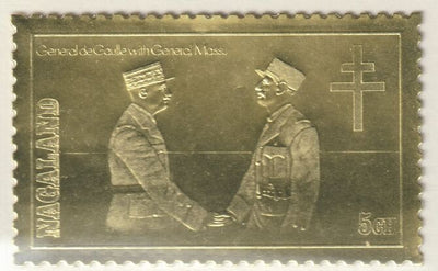 Nagaland 1979 De Gaulle with General Massu 5ch value perf and embossed in gold foil unmounted mint
