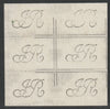 Cinderella - Watermark proof of IR (Inland Revenue) in block of 6 on thin card from Dandy Rollers, ex De La Rue atchive