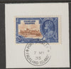 Falkland Islands 1935 KG5 Silver Jubilee 2.5d (SG 140) on piece with full strike of Madame Joseph forged postmark type 155 (Note the Broken Y but missing the,code letter 'dot'