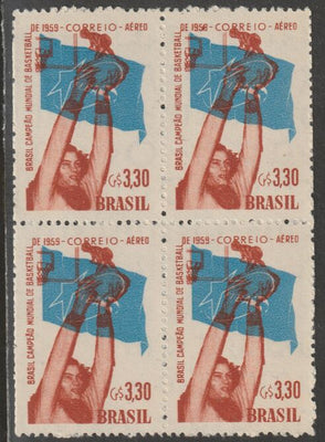 Brazil 1959 Basketball Championships 3c30 block of 4, one stamp with 1958 error unmounted mint, SG 1003var