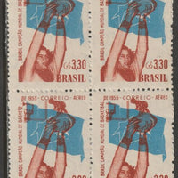 Brazil 1959 Basketball Championships 3c30 block of 4, one stamp with BASKETB error unmounted mint, SG 1003var
