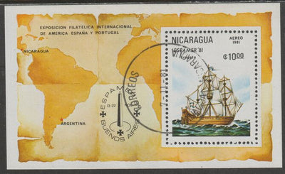 Nicaragua 1981 Sailing Ships - Espans Stamp Exhibition m/sheet fine cds used, SG MS2303