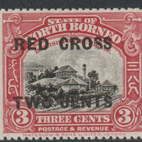 North Borne 1918 Red Cross opt on 3c Railway Station,+ 2c unmounted mint SG 216