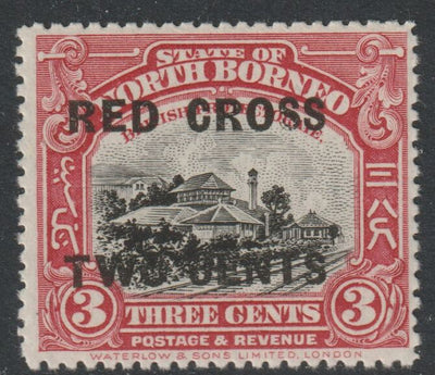 North Borne 1918 Red Cross opt on 3c Railway Station,+ 2c unmounted mint SG 216