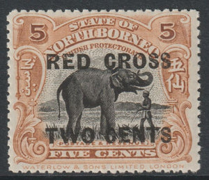 North Borne 1918 Red Cross opt on 5c Elephant,+ 2c unmounted mint SG 219