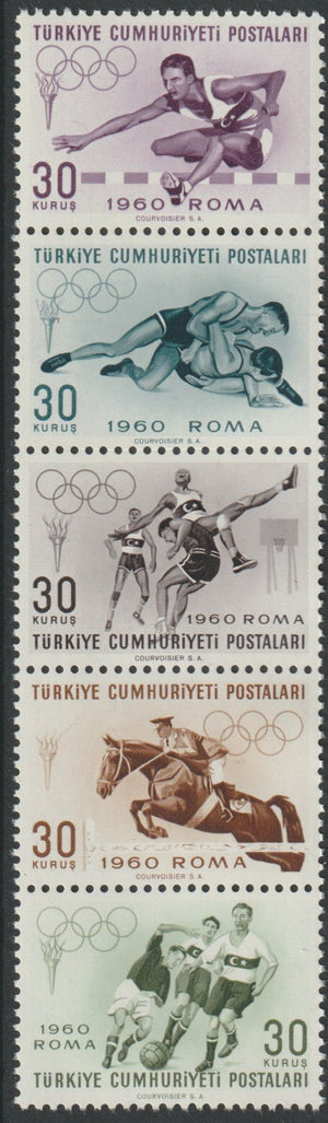 Turkey 1960 Olympic Games perf strip of 5 unmounted mint SG 1911-15