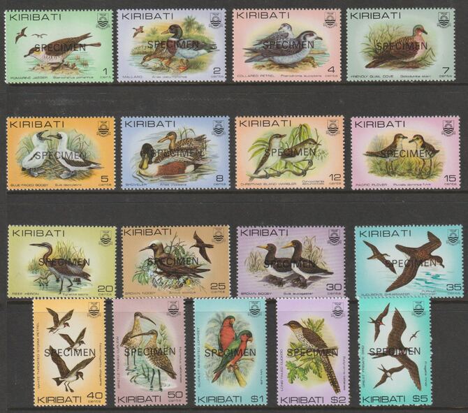 Kiribati 1982 Birds def set complete ex 55c, overprinted SPECIMEN unmounted mint as SG 163-78