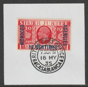 Morocco Agencies - French 1935 KG5 Silver Jubilee 10c on 1d on piece with full strike of Madame Joseph forged postmark type 85