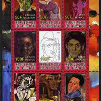 Djibouti 2010 Great Artists of the 20th Century perf sheetlet containing 9 values unmounted mint