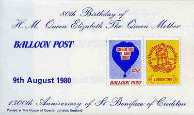 Cinderella - Great Britain 1980 Balloon Post 25p perf m/sheet commemorating the 80th Birthday of the Queen Mother unmounted mint