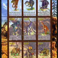 Djibouti 2010 Dinosaurs perf sheetlet containing 9 values unmounted mint