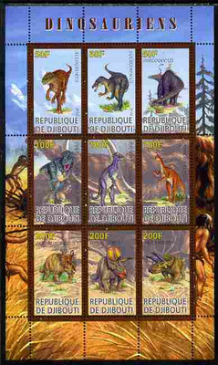 Djibouti 2010 Dinosaurs perf sheetlet containing 9 values unmounted mint