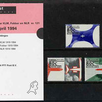 Netherlands 1994 Aircraft Industries 75th Anniversary set of 3 in presentation pack, stamps unmounted mint, SG1723-5