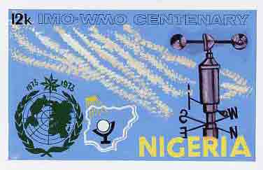 Nigeria 1973 IMO & WMO Centenary - original hand-painted artwork for 12k value (Weather Vane) by unknown artist on card size 10"x6" without endorsement