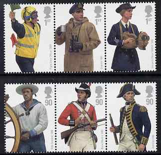 Great Britain 2009 British Navy Uniforms perf set of 6 values (2 se-tenant strips of 3) unmounted mint