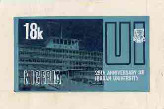 Nigeria 1973 Ibadan University - partly hand-painted artwork for 18k value (University Building) by Olajide I Oshiga on card size 7in x 4in without endorsements