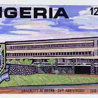 Nigeria 1973 Ibadan University - original hand-painted artwork for 12k value (University Building) by unknown artist on card size 9"x6" without endorsements