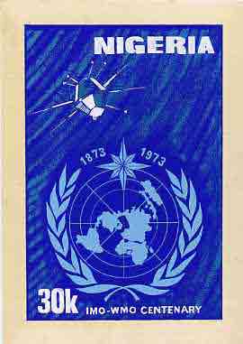 Nigeria 1973 IMO & WMO Centenary - original hand-painted artwork for 30k value (Satellite) by Olajide I Oshiga on card size 6