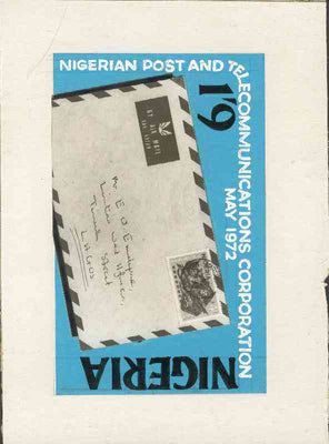 Nigeria 1972 Posts & Telecommunications Corporation - original hand-painted composite artwork for 1s9d value (showing airmail letter) by unknown artist on board 8