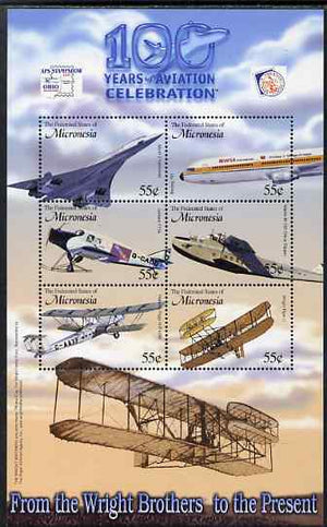 Micronesia 2003 Centenary of Powered Flight perf sheetlet containing 6 values (with APS Stamp Show imprint) unmounted mint, SG MS 1226a
