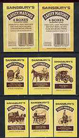 Match Box Labels - complete set of 6 + 2 Transport, superb unused condition (Sainsbury's includes 2 packet labels)