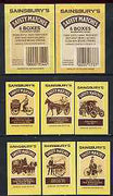 Match Box Labels - complete set of 6 + 2 Transport, superb unused condition (Sainsbury's includes 2 packet labels)