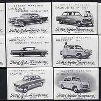Match Box Labels - complete set of 10 Ford Cars, superb unused condition (Belgian)