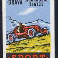 Match Box Label - Motor Sport superb unused condition from Yugoslavian Sports & Pastimes Drava series