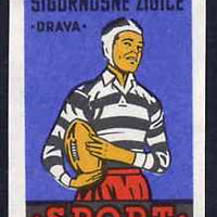 Match Box Label - Rugby superb unused condition from Yugoslavian Sports & Pastimes Drava series