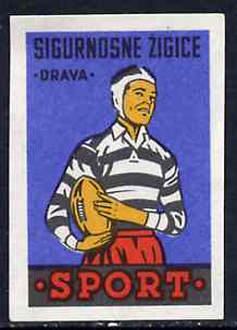 Match Box Label - Rugby superb unused condition from Yugoslavian Sports & Pastimes Drava series