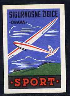 Match Box Label - Gliding superb unused condition from Yugoslavian Sports & Pastimes Drava series