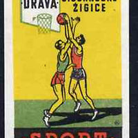 Match Box Label - Basketball superb unused condition from Yugoslavian Sports & Pastimes Drava series