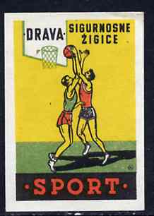 Match Box Label - Basketball superb unused condition from Yugoslavian Sports & Pastimes Drava series