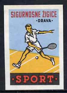 Match Box Label - Tennis superb unused condition from Yugoslavian Sports & Pastimes Drava series