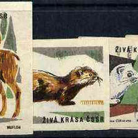 Match Box Labels - the set of 9 Animals from Animals & Birds set, superb unused condition (Czechoslovakian Ziva Krasa CSSR series)