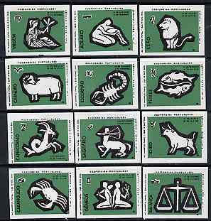 Match Box Labels - complete set of 12 Signs of the Zodiac (set 2 - green background) superb unused condition (Portuguese)