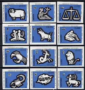 Match Box Labels - complete set of 12 Signs of the Zodiac (set 6 - pale blue background) superb unused condition (Portuguese)