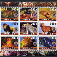 Rwanda 2000 Big Cats perf sheetlet containing complete set of 9 values each with Lions Int Logo unmounted mint