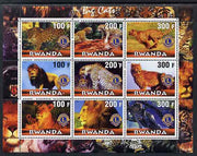 Rwanda 2000 Big Cats perf sheetlet containing complete set of 9 values each with Lions Int Logo unmounted mint