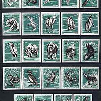 Match Box Labels - complete set of 24 Wildlife (Birds, Animals & Marine Life - set 4 - green background) fine unused condition (Portuguese)