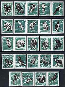 Match Box Labels - complete set of 24 Wildlife (Birds, Animals & Marine Life - set 4 - green background) fine unused condition (Portuguese)