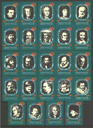 Match Box Labels - complete set of 24 Famous People, superb unused condition (German Factory No.26)