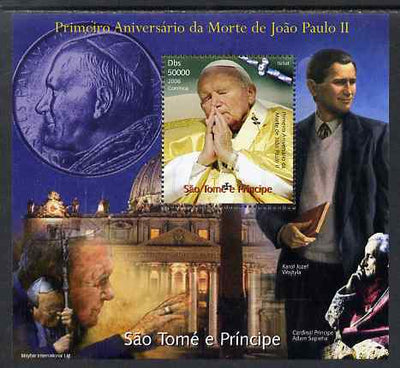 St Thomas & Prince Islands 2006 First Death Anniversary of Pope John Paul II perf s/sheet unmounted mint. Note this item is privately produced and is offered purely on its thematic appeal