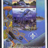 Touva 1997 Preservation of the Environment (Sea Life) deluxe sheet containing set of 4 values opt'd for 'Pacific 97' with Scout opt on stamps & Rotary opt in margin (in black) unmounted mint