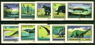 Match Box Labels - 10 Prehistoric Animals (part 2 of 4 nos 11-20), superb unused condition (Czechoslovakian Solo Match Co)