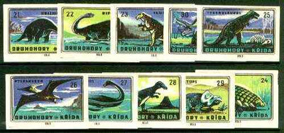 Match Box Labels - 10 Prehistoric Animals (part 3 of 4 nos 21-30), superb unused condition (Czechoslovakian Solo Match Co)