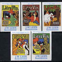 Match Box Labels - complete set of 5 Litre Vin Wine labels, superb unused condition (J W Lees, Manchester)