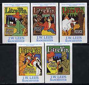 Match Box Labels - complete set of 5 Litre Vin Wine labels, superb unused condition (J W Lees, Manchester)
