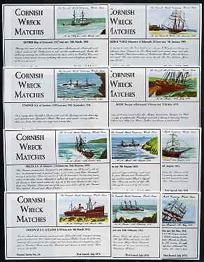 Match Box Labels - 10 Cornish Ship Wrecks (nos 31-40 the scarce dozen size outer labels), superb unused condition (Cornish Match Co issued July 1970)